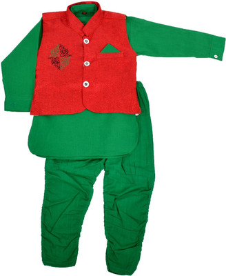 

Nut Khut Boys Ethnic Jacket, Kurta and Dhoti Pant Set, Green