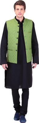 

TAG-7 Men Kurta, Waistcoat and Pyjama Set, Black