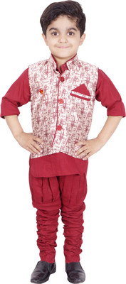 

Ahhaaaa Boys Kurta, Waistcoat and Dhoti Pant Set, Red