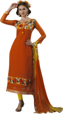 

Khushali Chanderi Self Design, Embroidered Salwar Suit Dupatta Material(Un-stitched), Orange;yellow