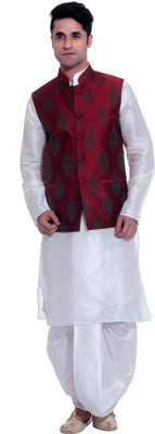 

Tag 7 Men Kurta, Waistcoat and Dhoti Pant Set, White