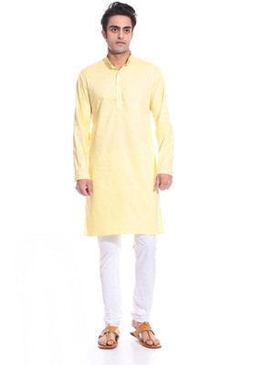 

TAG-7 Men Kurta and Churidar Set, White;yellow