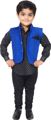

Ahhaaaa Boys Kurta, Waistcoat and Dhoti Pant Set, Blue