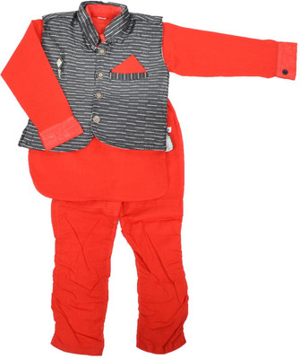 

Nut Khut Boys Ethnic Jacket, Kurta and Dhoti Pant Set, Red
