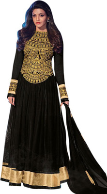 

vandv Net Embroidered Semi-stitched Salwar Suit Dupatta Material, Black