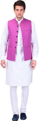 

TAG-7 Men Kurta, Waistcoat and Pyjama Set, White