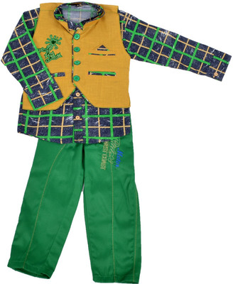 

Nut Khut Boys Ethnic Jacket, Kurta and Dhoti Pant Set, Green