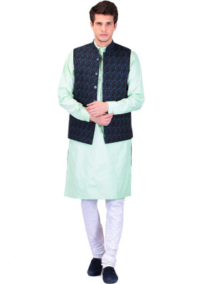 

TAG-7 Men Kurta, Waistcoat and Pyjama Set, Green