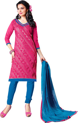 

Jiya Chanderi Self Design, Embroidered Salwar Suit Dupatta Material(Un-stitched), Blue;pink