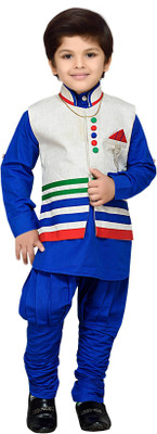 

AJ Dezines Boys Kurta, Waistcoat and Breeches Set, Blue