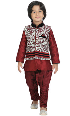 

Jeet Boys Kurta, Waistcoat and Pyjama Set, Maroon
