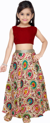 

K&U Girls Top and Skirt Set, Maroon & print