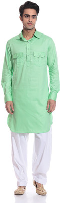 

TAG-7 Men Pathani Suit Set, Green;white
