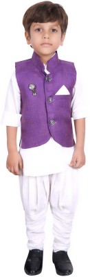 

Ahhaaaa Boys Kurta, Waistcoat and Breeches Set, Purple & white