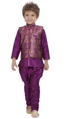 

Jeet Boys Kurta, Waistcoat and Pyjama Set, Purple