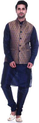 

TAG-7 Men Kurta, Waistcoat and Pyjama Set, Blue;red