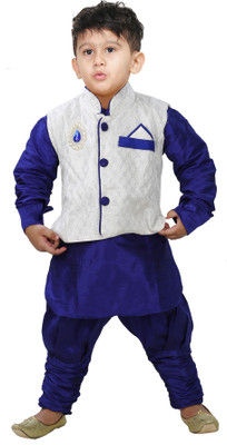 

JBN Creation Boys Kurta, Waistcoat and Pyjama Set, Blue;cream