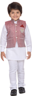 

AJ Dezines Boys Festive & Party Kurta, Waistcoat and Pyjama Set(Red Pack of 1