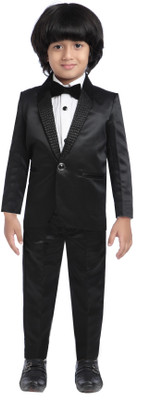 

Jeet Coat Suit Set with Shirt Self Design Boys Suit, Black