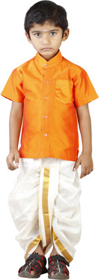 Kaatru Boys Shirt & Dhoti Set, Orange