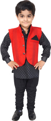 

Ahhaaaa Boys Kurta, Waistcoat and Dhoti Pant Set, Red