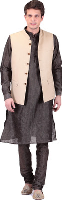 

TAG-7 Men Kurta, Waistcoat and Pyjama Set, Brown