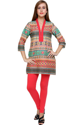 

Anekaant Women Kurti and Legging Set, Multicolor;tomato