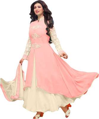 

SItaram Georgette Embellished, Embroidered Multi-purpose Fabric(Un-stitched), Cream;light pink