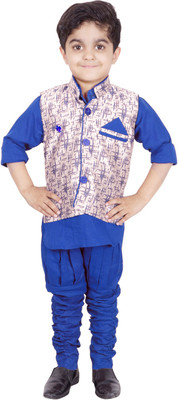 

Ahhaaaa Boys Kurta, Waistcoat and Dhoti Pant Set, Blue