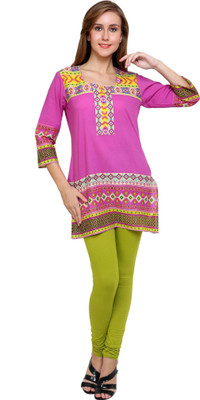

Anekaant Women Kurti and Legging Set, Light green;pink