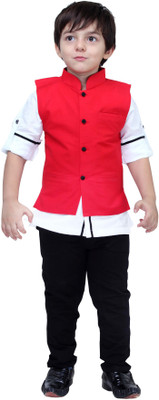 

Bad Boys Boys Ethnic Jacket, Kurta and Dhoti Pant Set, Red