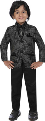 

Jeet Coat Suit Set with Shirt Self Design Boys Suit, Black