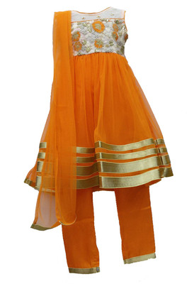 Pogo Girls Churidar and Dupatta Set, Orange