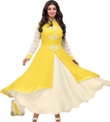 

SItaram Georgette Embellished, Embroidered Multi-purpose Fabric(Un-stitched), Cream;yelloiw