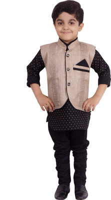 

Ahhaaaa Boys Kurta, Waistcoat and Dhoti Pant Set, Black