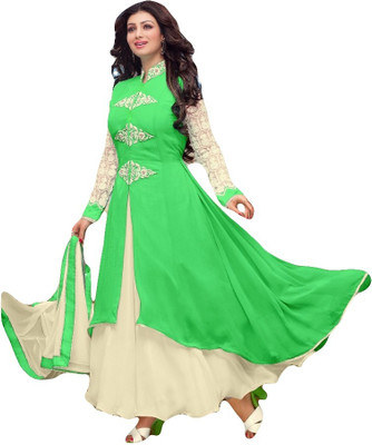 

SItaram Georgette Embellished, Embroidered Semi-stitched Salwar Suit Dupatta Material, Cream;parrot green