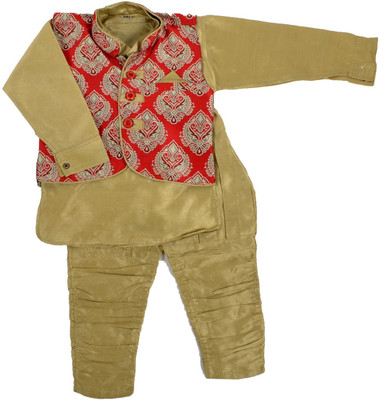 

Nut Khut Boys Ethnic Jacket, Kurta and Dhoti Pant Set, Red