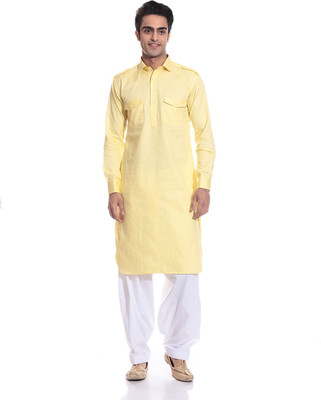 

TAG-7 Men Pathani Suit Set, Yellow