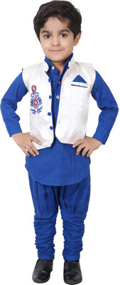 

Ahhaaaa Boys Kurta, Waistcoat and Dhoti Pant Set, Blue