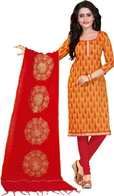 

Jiya Chanderi Self Design, Printed Salwar Suit Dupatta Material(Un-stitched), Red;yellow