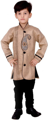 

Arshia Fashions Boys Sherwani and Churidar Set, Beige & black