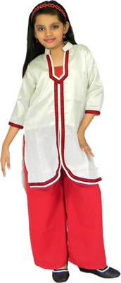 

Ssmitn Girls Kurta and Pyjama Set, White & red