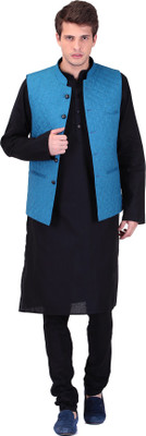 

TAG-7 Men Kurta, Waistcoat and Pyjama Set, Black