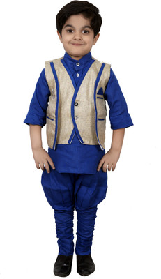 

Ahhaaaa Boys Kurta, Waistcoat and Dhoti Pant Set, Blue