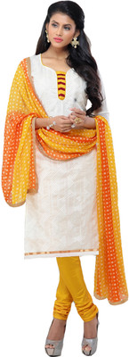 

Khushali Chanderi Self Design, Embroidered Salwar Suit Dupatta Material(Un-stitched), Orange;white;yellow