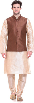 

TAG-7 Men Kurta, Waistcoat and Pyjama Set, Cream