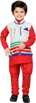 

AJ Dezines Boys Kurta, Waistcoat and Breeches Set, Red