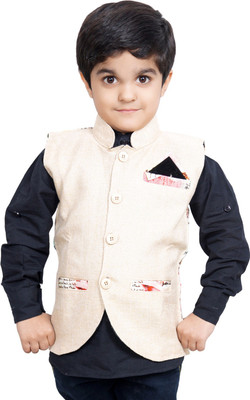 

Ice Blue Boys Shirt & Waistcoat Set, Black & khaki