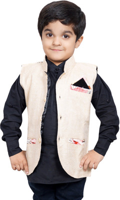 

Ice Blue Boys Shirt & Waistcoat Set, Black & khaki