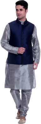 

TAG-7 Men Kurta, Waistcoat and Pyjama Set, Grey